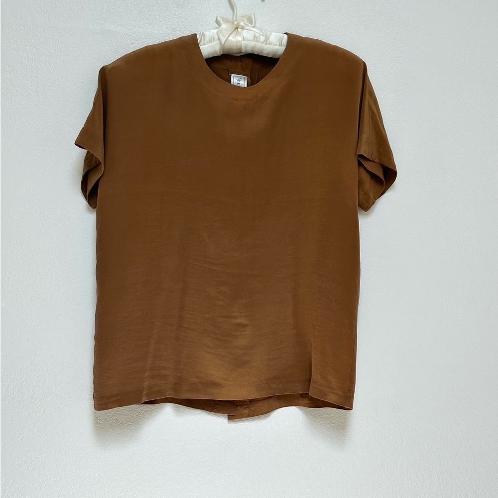 Vintage 100% Silk Michelle Stuart Button Back Brown Blouse